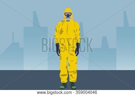 Illustration Vector Graphic Of Image Man Wearing Hazmat Suits Isolated On Empty City Street Backgrou