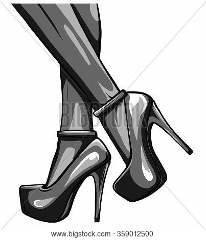 Sexy Woman Legs With Black Shoes Vector