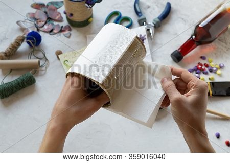 Decorating Tin Cans With Decoupage Napkins, Jute Rope And Using Various Decor Elements. Diy. Step By