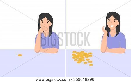 Poor And Rich Woman. Broke And Wealth Character. Idea For A New Business. Flat Vector Cartoon Modern