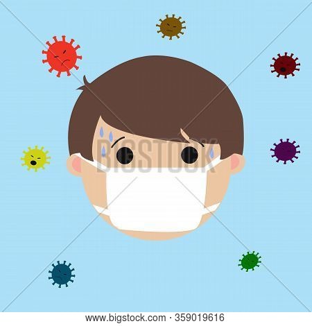 Illustration Vector Graphic Of Girl Wearing Medical Mask Scary With Coronavirus