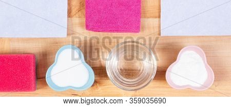 Accessories And Natural Detergents For Cleaning Different Surfaces And Rooms At Home, Concept Of Hou