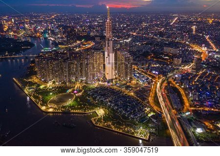 Aerial View Of Ho Chi Minh City Under Twilight Sky