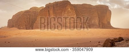 Panorama Of Khazali’s Mountain In The Desert Of Wadi Rum, Jordan