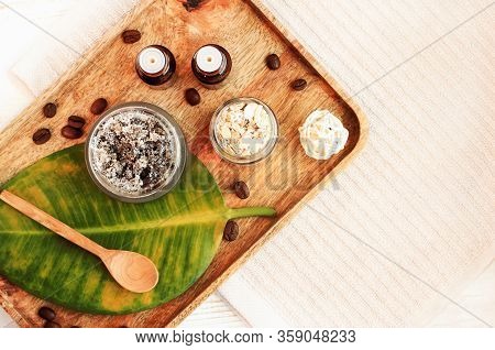 Making Natural Homemade Cosmetic Beauty Products - Skin Care Cleansing Scrub Mix Coffee With Sugar A