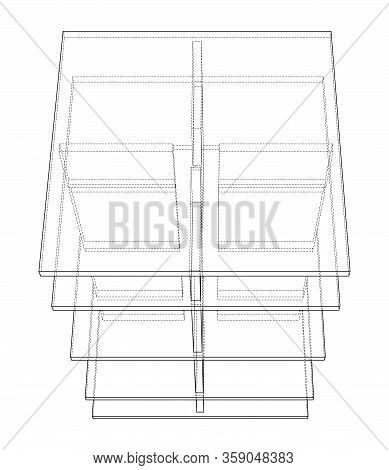 Empty Showcase Outline. Vector Rendering Of 3d. Wire-frame Style. The Layers Of Visible And Invisibl