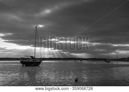 Black And White Image Of A Stormy Day At Old Leigh, Leigh-on-sea, Essex, England