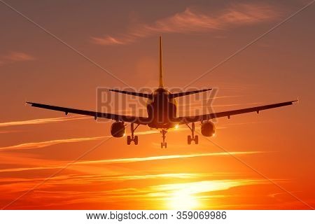 Sunset View Welkin Scene With Airplane Silhouette