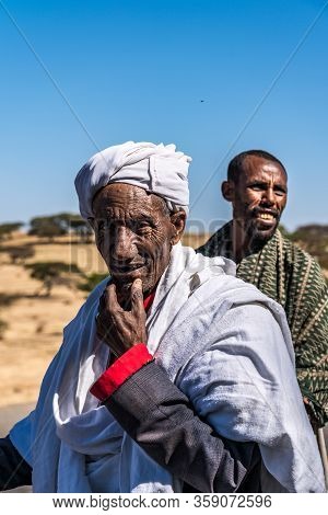 Gondar, Ethiopia - Feb 07, 2020: Ethiopian People On The Road From Gondar To The Simien Mountains, N