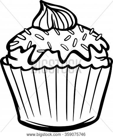Cupcake With Cream Sprinkling Dessert Relish Vector Illustration Isolate Outline A Sweets Baking Ban