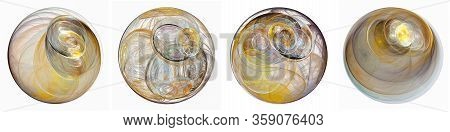 Set Of Transparent Yellow Balls On A White Background. Inside The Balls Visible Air Turbulence, The 