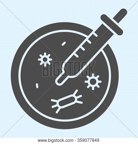 Virus Analysis Plate And Pipette Solid Icon. Petri Dish Glyph Style Pictogram On White Background. B