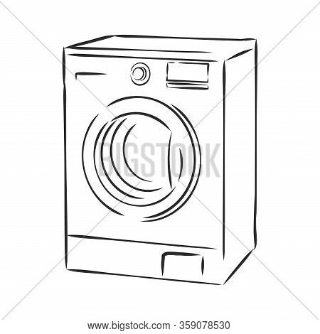 Washing Machine. Hand Drawn Sketch Illustration Isolated On White Background