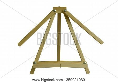 Small Desktop Wooden Easel For Artists Isolated On A White Background. Working Equipment Of The Arti