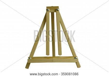 Small Desktop Wooden Easel For Artists Isolated On A White Background. Working Equipment Of The Arti
