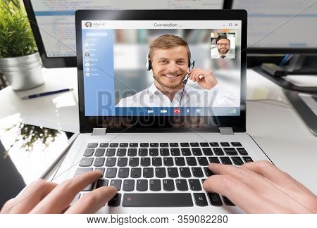 Virtual Talking With Friends, Colleague And Using Video Chat Conference. Remote Learning Or Work. Ho
