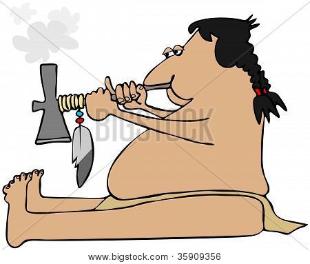 Fumare un peacepipe tomahawk indiano