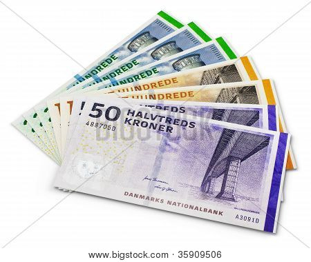สแตก 200, 100 และธนบัตร 50 โครนเดนมาร์ก