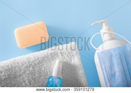 Personal Hygiene Products, Antiseptics, Towel With Place For Text.