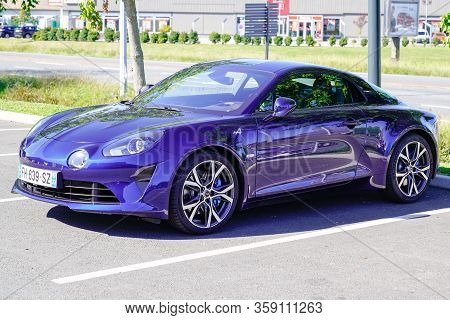 Bordeaux , Aquitaine / France - 10 11 2019 : Blue Alpine A110 Sports Modern Car Parked By Renault In
