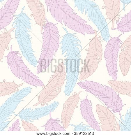 Feathers Seamless Pattern. Feathers Of Tender Shades. Swan Lake Pattern