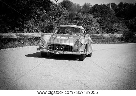 Pesaro Colle San Bartolo , Italy - May 17 - 2018 : Mercedes-benz 300 Sl CoupÉ (w198) 1955 On An Old 