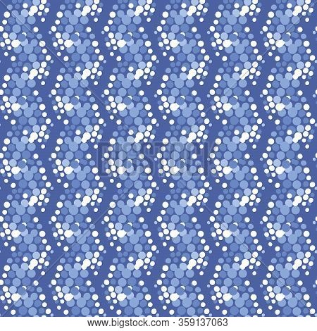 Vertical Dotted Zig Zag Abstract Seamless Vector Pattern In Blue Colors. Unisex Chevron Surface Prin