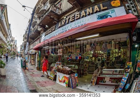 Santo Domingo, Dominican Republic - March 13, 2020: Small Souvenir Shops Located On The Picturesque 