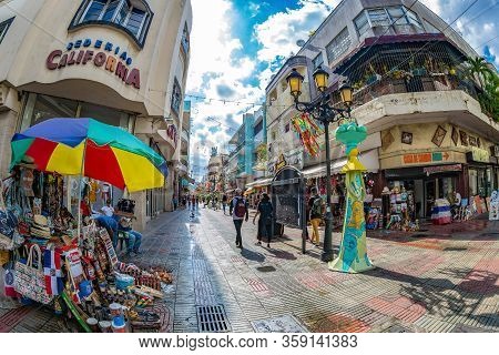 Santo Domingo, Dominican Republic - March 13, 2020: Small Souvenir Shops Located On The Picturesque 