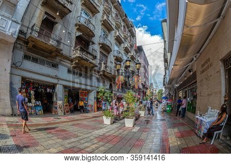 Santo Domingo, Dominican Republic - March 13, 2020: Small Souvenir Shops Located On The Picturesque 