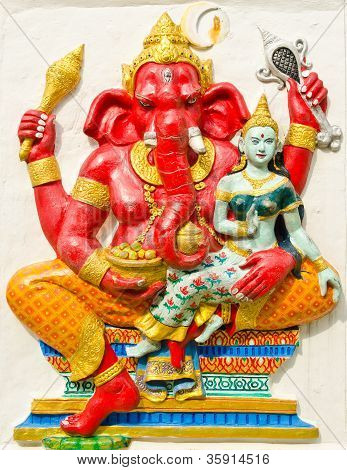 God Of Success 19 Of 32 Posture. Indian Or Hindu God Ganesha Avatar Image In Stucco