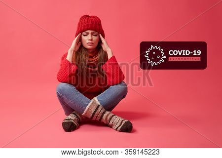 Novel Sars Cov2. Prevent Viral Infection Outbreak. Covid-19, Coronavirus Inscription. Ill Woman Havi