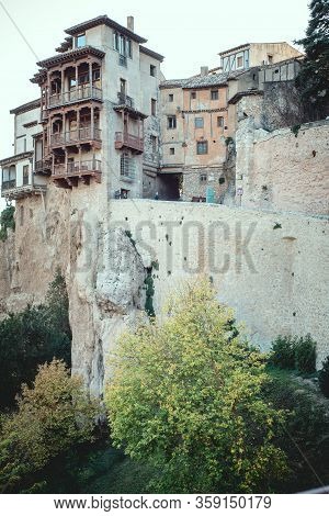 Cuenca, Spain 11 October , 2017. Many Casas Colgadas Are Built Right Up To The Cliff Edge, Making Cu