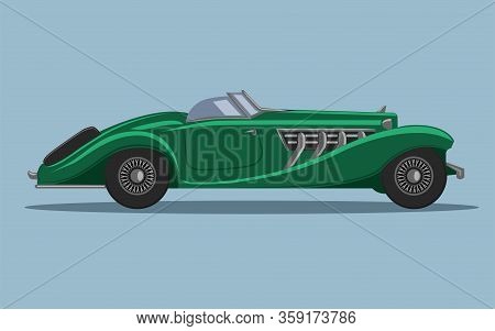 Old Vintage Retro Pre-war Roadster Vector Illustration. Exclusive And Luxury Car