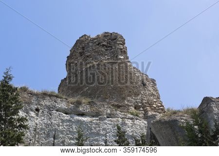 Ruins Of The Tower Of The Medieval Fortress Calamita In The Rock Monastery In Inkerman, Sevastopol, 