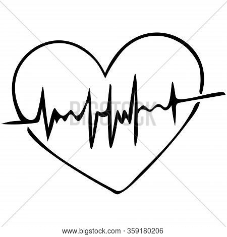 Heart with pulse. Sketch. Cardiology. Vector illustration. Outline on an isolated background. Doodle style. Examination of the patient. Assessment of arterial pulsation. A vital biological process. Health topic.