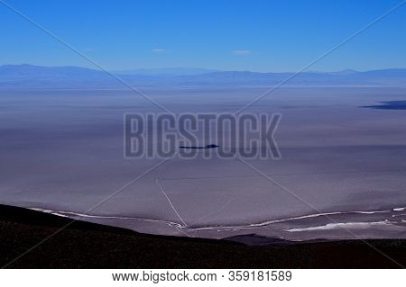 Beautiful View Of The Arizaro Salt Flat From Above. Start Of Descent To Caipe, Salta, Argentina