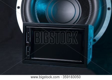 Car Audio System On A Black Background.subwoofer.