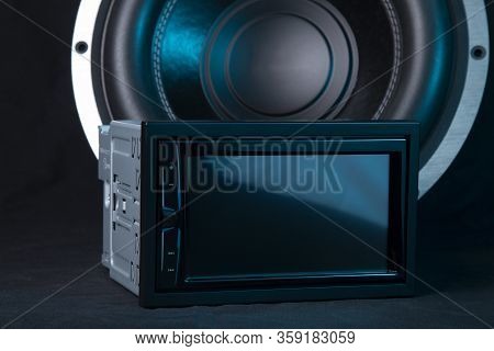 Car Audio System On A Black Background.subwoofer.