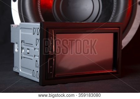 Car Audio System On A Black Background.subwoofer.