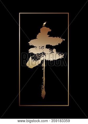 Stylized Image Of A Tree, Pine, Cedar In The Style Of Eastern Brush Painting.
