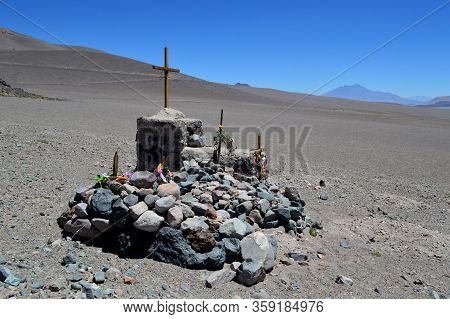 Tombs At The Entrance To The Caipe Train Station, You Can See The Way Up To It. Salta, Argentina