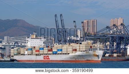 Kwai Tsing, Hong Kong 29 November 2019: Kwai Tsing Container Terminals in Hong Kong