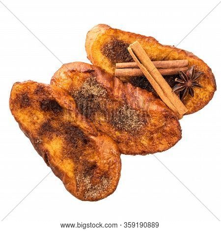 Traditional Christmas Rabanadas. Spanish Torrijas Isolated On White Background.