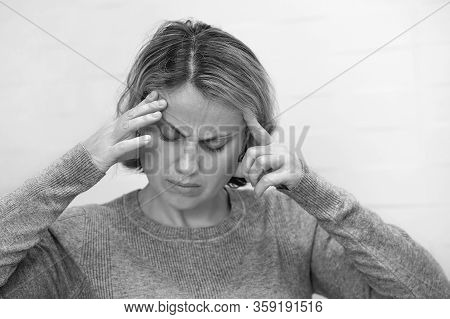 Black And White Image Of Woman Depression Or Domestic Violence. People, Grief And Domestic Violence 