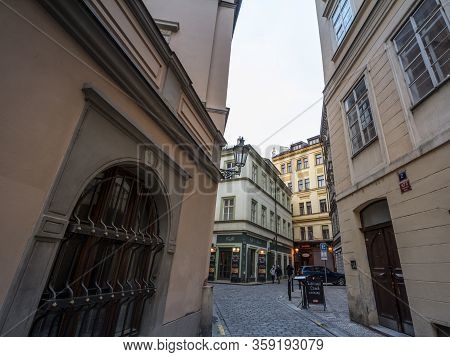 Prague, Czechia - November 3, 2019: Kozna Ulice, A Narrow Street Of The Old Town Of Prague, Called S