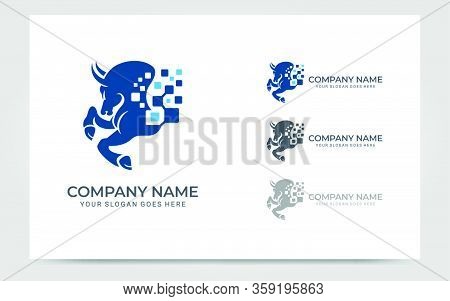 Abstract Blue Bull Head. Bull Logo Design. Vector Editable Logo