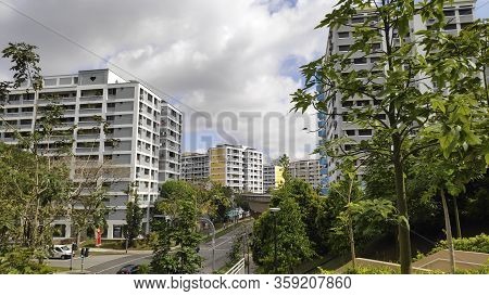 Singapore, 31 Mar, 2020: Typical View Of Singapore Residential Building Also Known As Hdb In The Aft