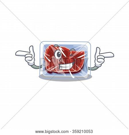 Cartoon Design Concept Of Frozen Beef With Funny Wink Eye