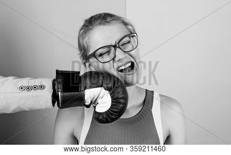 Knockout Punching. Who Is Right. Strength And Power. Family Life. Man Boxing Glove Beat Woman. Probl